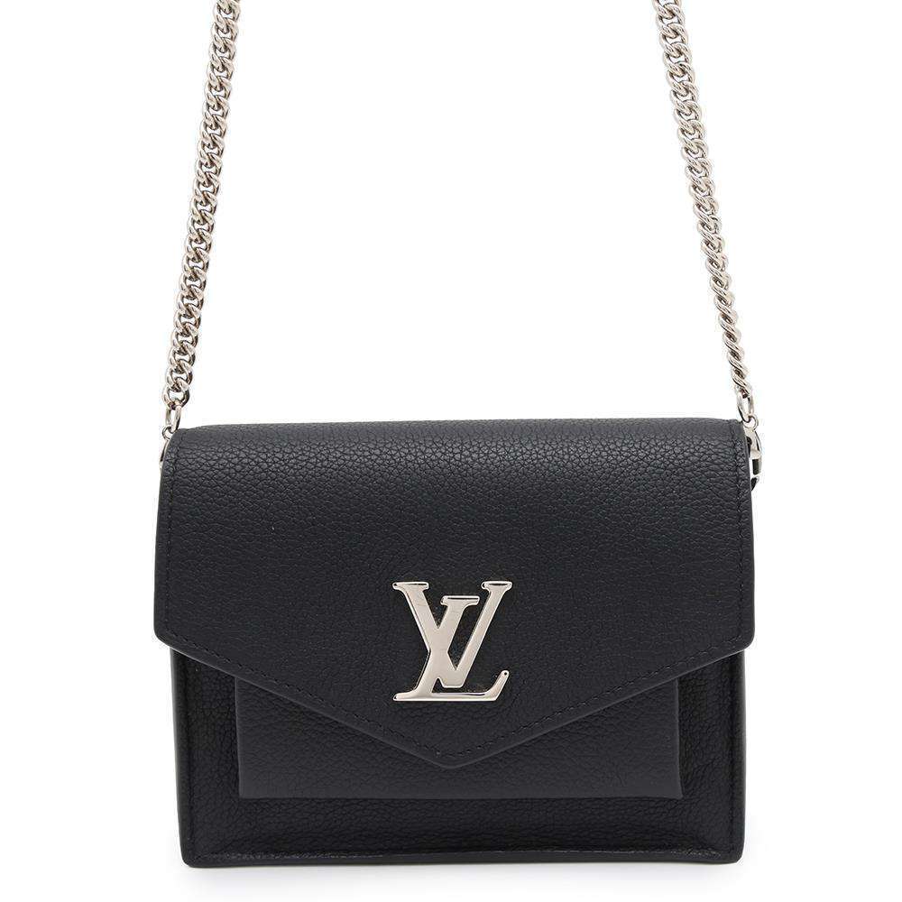 Louis Vuitton Chain Shoulder Bag Pochette My Lockme Calf Leather Black